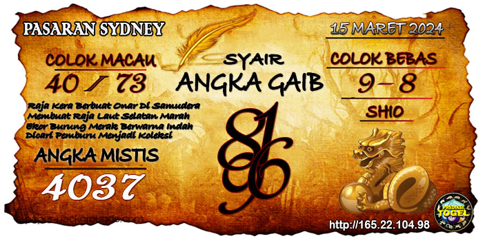 Prediksi Togel Sydney Jumat 15 Maret 2024