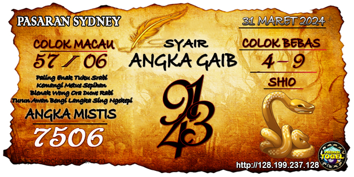 Prediksi Togel Sydney Minggu 31 Maret 2024