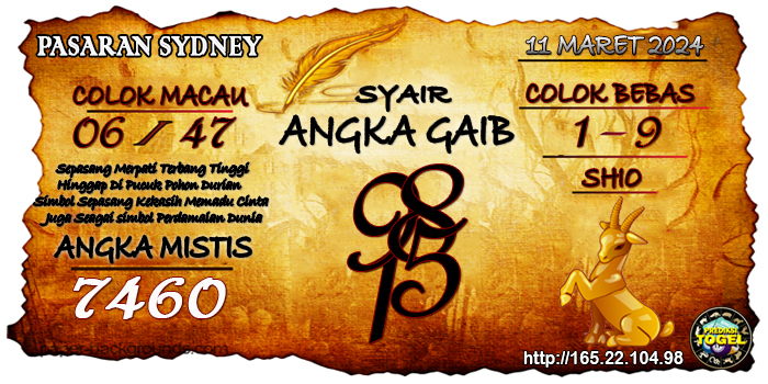 Prediksi Togel Sydney Senin 11 Maret 2024