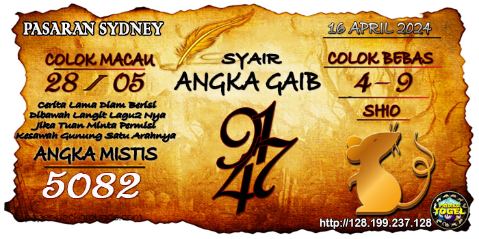 Prediksi Togel Sydney Selasa 16 April 2024