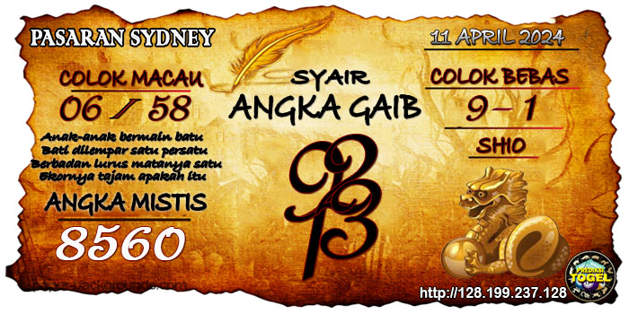 Prediksi Togel Sydney Kamis 11 April 2024