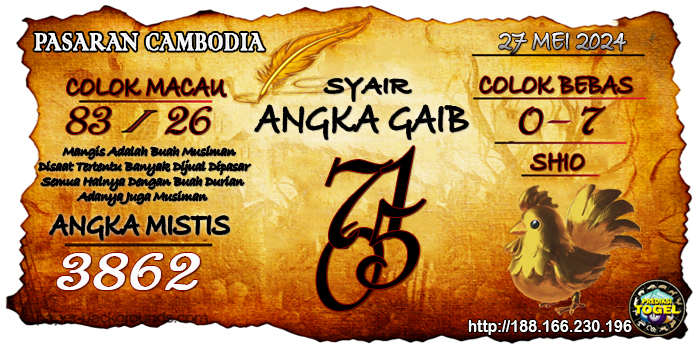 SYAIR TOGEL CAMBODIA HARI INI Senin 27 Mei 2024