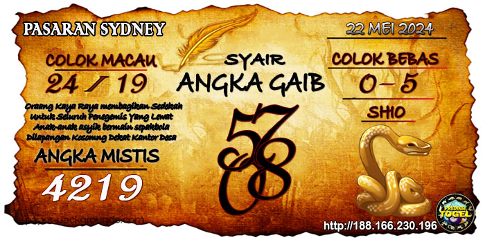 Prediksi Togel Sydney Rabu 22 Mei 2024