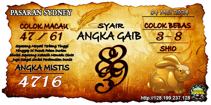 Prediksi Togel Sydney Sabtu 04 Mei 2024