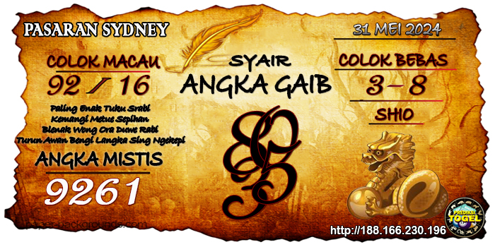 Prediksi Togel Sydney Jumat 31 Mei 2024