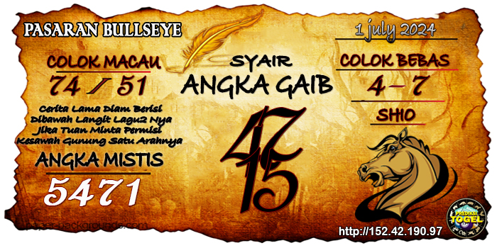 Prediksi Togel Bullseye Senin 1 Juli 2024