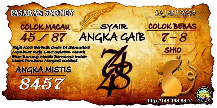 Prediksi Togel Sydney Minggu 16 Juni 2024