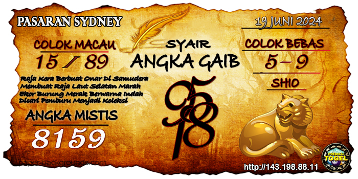 Prediksi Togel Sydney Rabu 19 Juni 2024