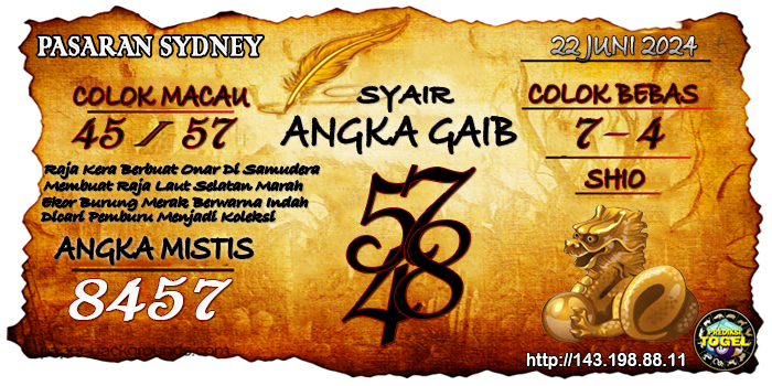 Prediksi Togel Sydney Sabtu 22 Juni 2024