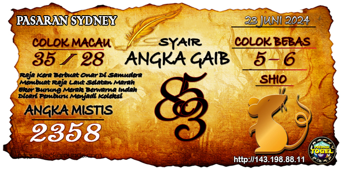 Prediksi Togel Sydney Minggu 23 Juni 2024