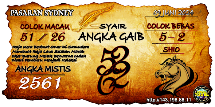 Prediksi Togel Sydney Minggu 09 Juni 2024