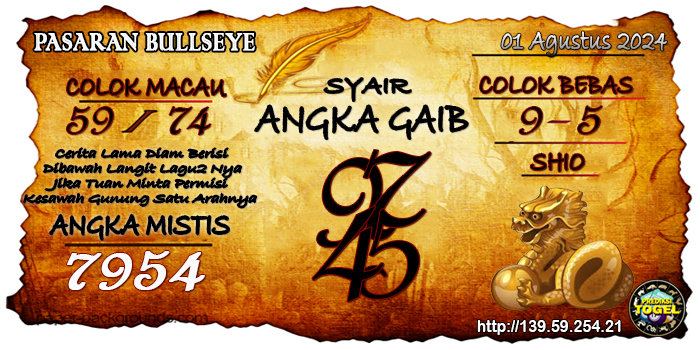 Prediksi Togel Bullseye Kamis 01 Agustus 2024