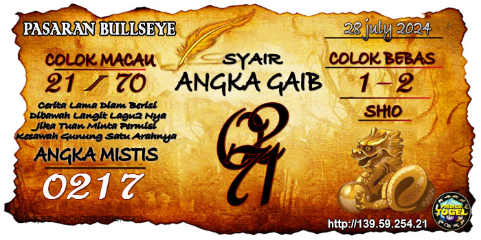 Prediksi Togel Bullseye Minggu 28 Juli 2024