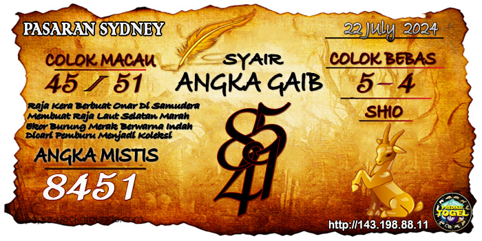 Prediksi Togel Sydney Senin 22 Juli 2024