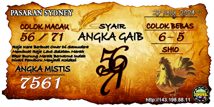 Prediksi Togel Sydney Sabtu 27 Juli 2024