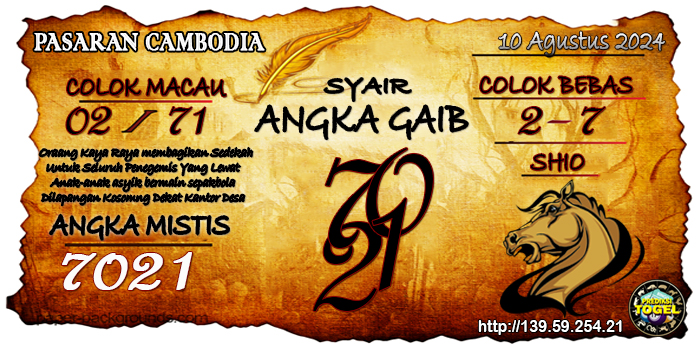 Prediksi Togel Cambodia Sabtu 10 Agustus 2024