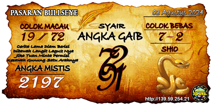 Prediksi Togel Bullseye Sabtu 03 Agustus 2024