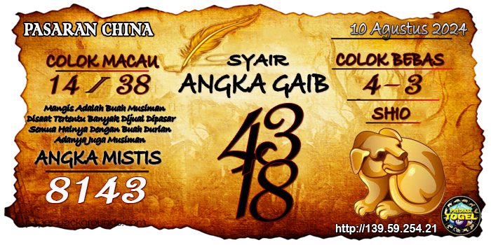 Prediksi Togel China Sabtu 10 Agustus 2024