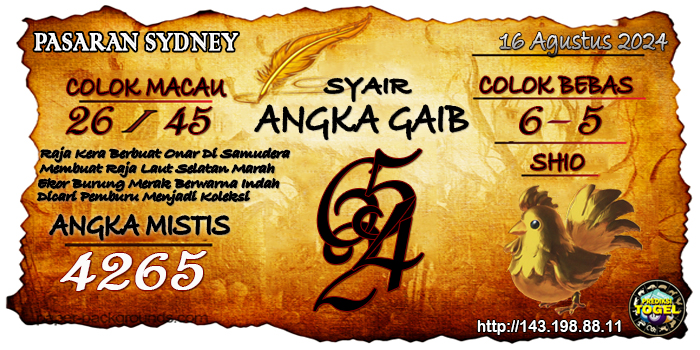 Prediksi Togel Sydney Jumat 16 Agustus 2024