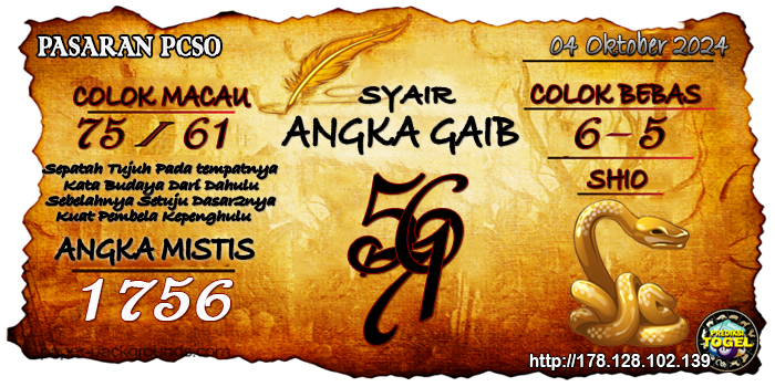 Prediksi Togel Pcso Jumat 04 Oktober 2024